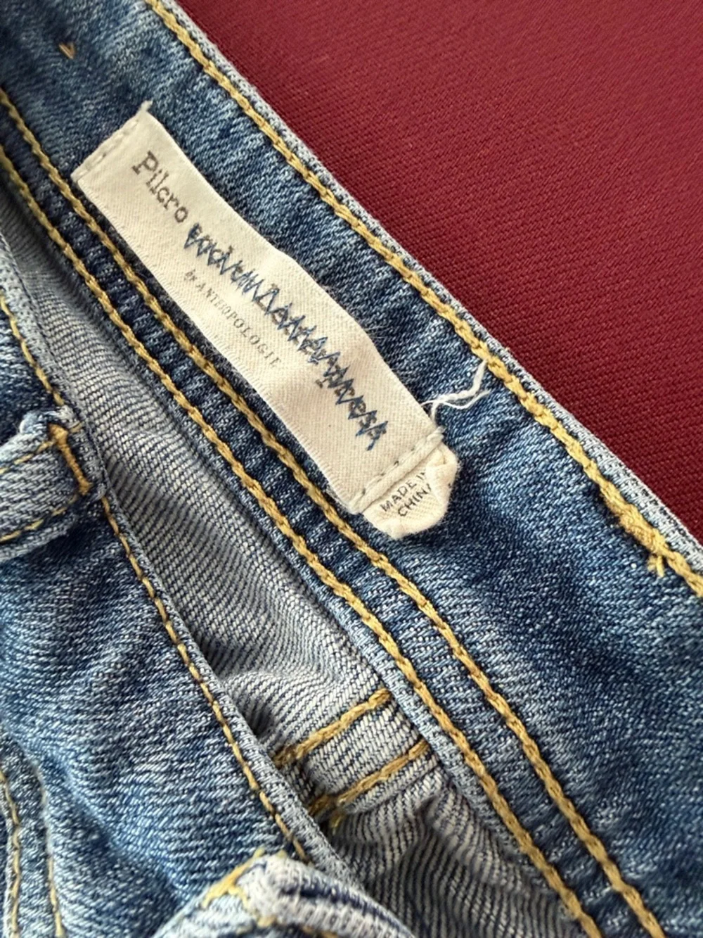 Pilcro Light Blue Straight Leg Jeans with Multicolor Floral Patch - Picture 2 of 3